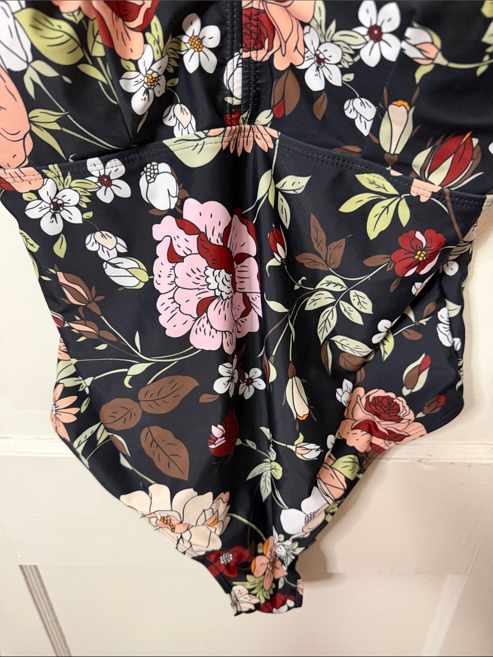 Women's Black Floral Ruffle One-Piece Swimsuit - Picture 3 of 5